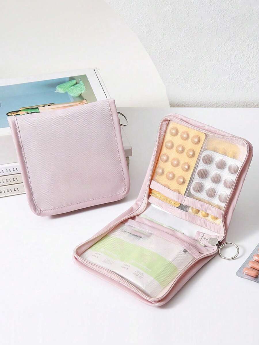 1 pieza Bolsa de tela de unicolor multifuncional pequeña para medicina, kit de primeros auxilios portátil, bolsa de medicina para viajes al aire libre, bolsa de almacenamiento de emergencia para medicamentos en dormitorio (varios colores disponibles), también se puede usar para organizar y almacenar artículos pequeños como cosméticos y joyas