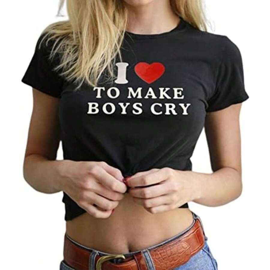 Cute Baby Tees For Women I Love To Make Boys Cry Y2k Shirt Crop Tops Aesthetic Clothes Streetwear Summer T-Shirt Daily T-Shirt Women Kids Girls T-Shirt