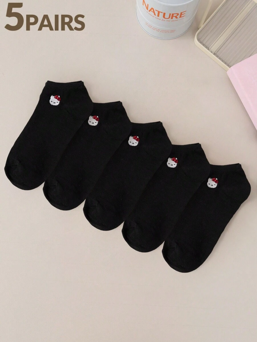 Sanrio 5 pares de calcetines cortos hasta la rodilla con diseño bordado de Hello Kitty de Sanrio, para mujeres y hombres/parejas. Los calcetines son personalizados, divertidos, alegres, coloridos y con diseños creativos de anime y dibujos animados. Son un regalo ideal para fiestas, cómodos y transpirables, mejoran la atmosfera familiar, son a la moda y adecuados tanto para hombres como para mujeres. Unos calcetines interesantes, locos, de anime y de colores múltiples.