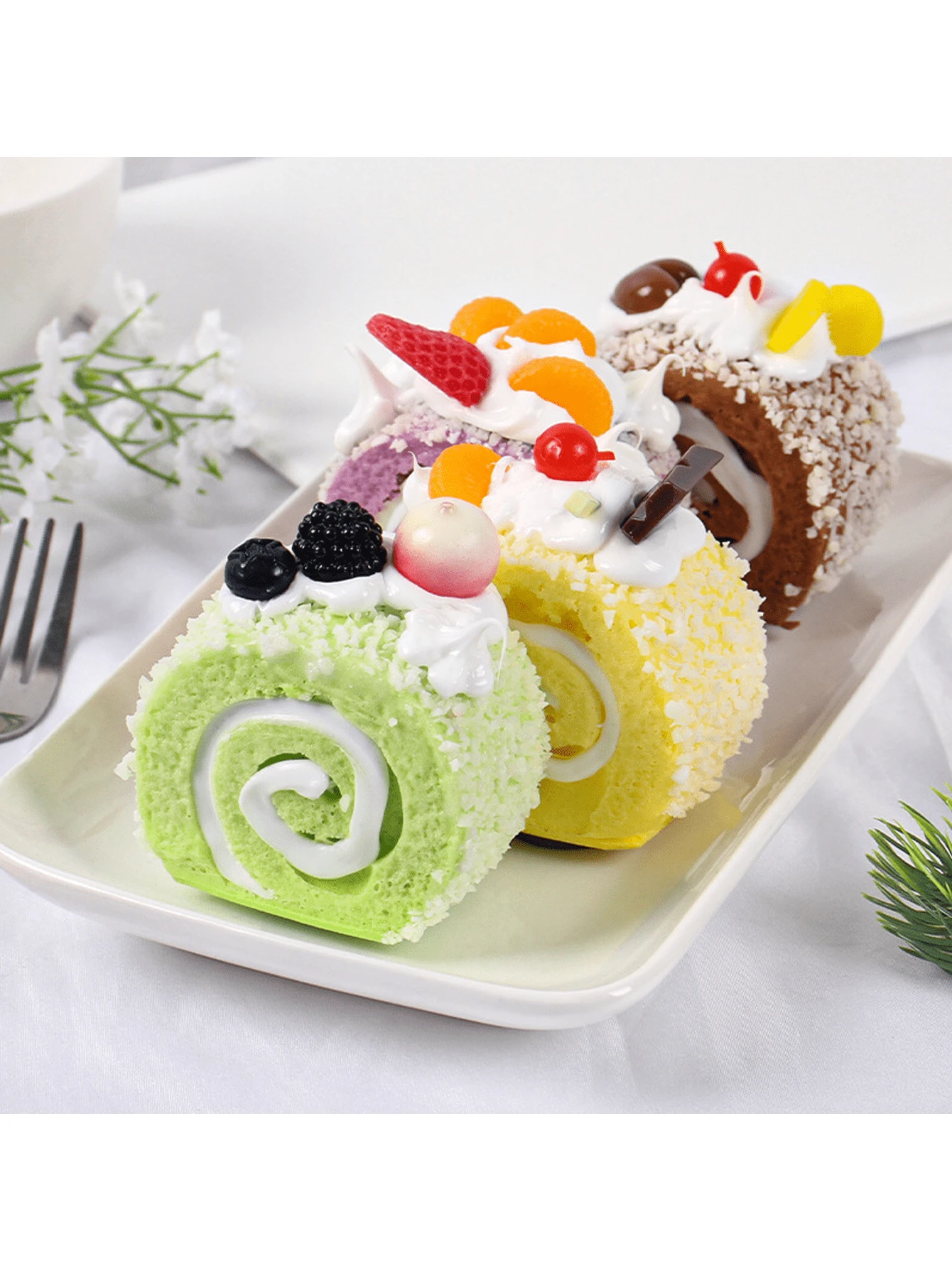 Toalla con diseño de rollo de pastel de fruta realista, modelo de exhibición de postre, utilería para fotografía de sesión de té de la tarde
