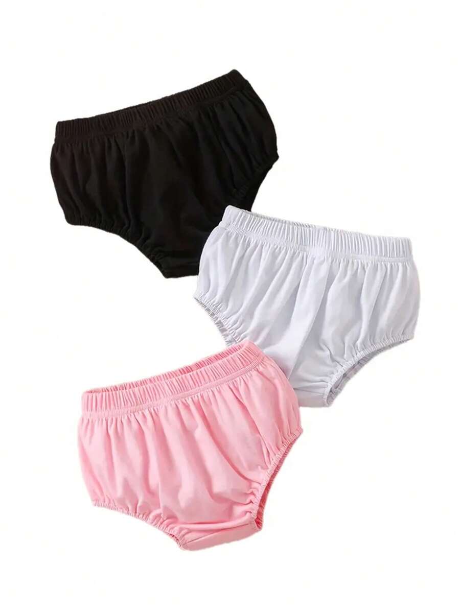 3 piezas Short de bebé de unicolor cómodo, bombacho informal con cintura elástica, pantalón corto para niña bebé y niña pequeña para el verano
