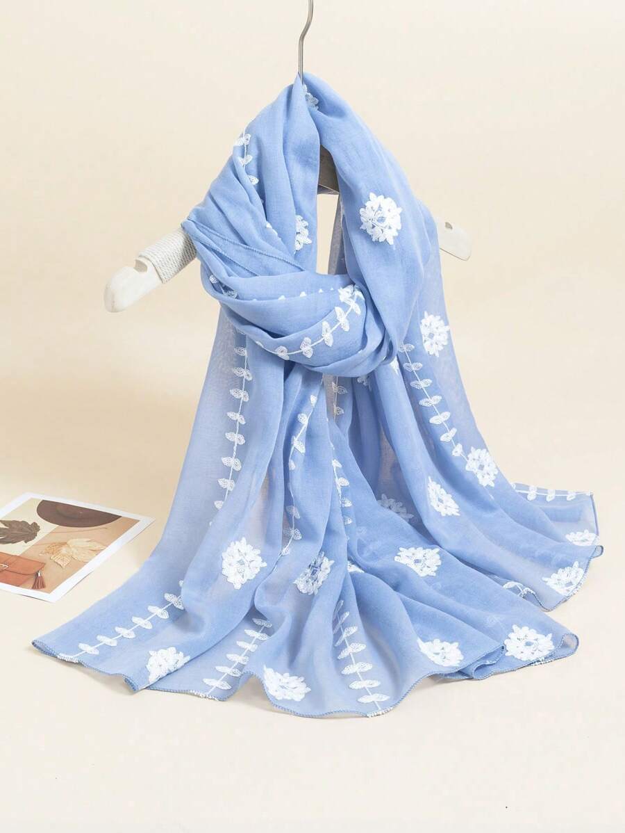 1pc Boho Beach Accessories Flower Embroidery Hijab Scarf Casual Outdoor Sunscreen Windproof Beach Towel