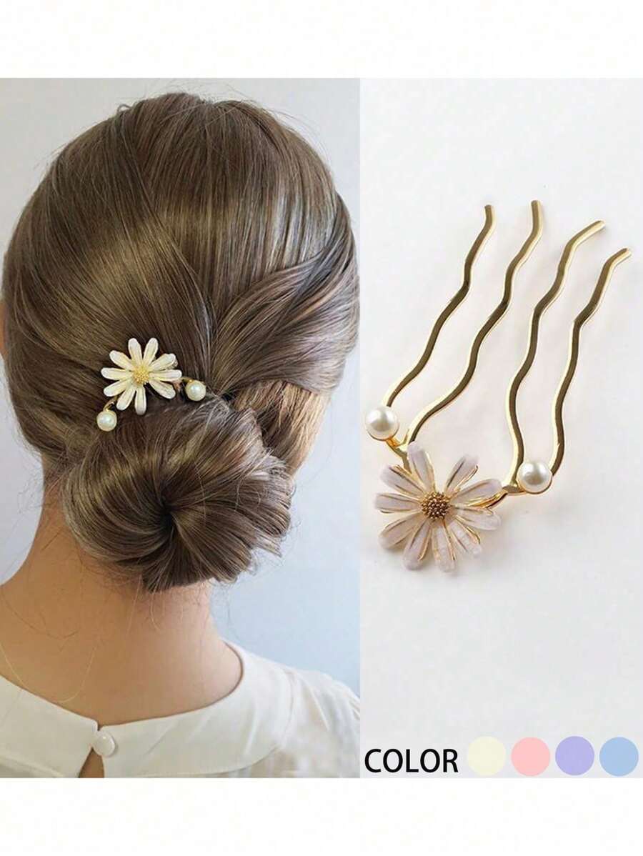 Women's Minimalist Retro Style Daisy Flower Hair Comb, Fresh Hair Clip For Bun, Decorative Hair Styling Tool For Summer Combs For Hair Side Comb