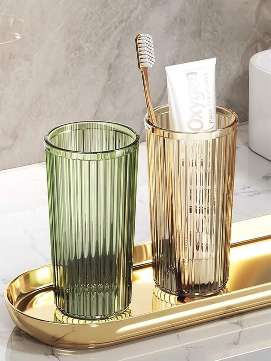 Transparent Round Mouth Rinse Cup, Couples' Toothbrush Cup, Refined Home Oral Care Cup Home Bathroom Decor Summer