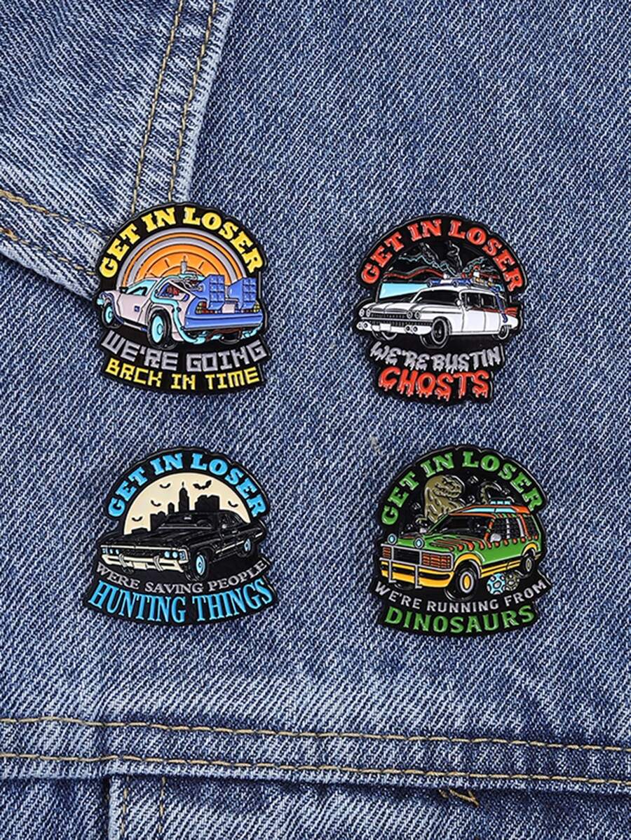 4 stuks GET IN LOSER Automotive Harde Emaille Naald Creatieve Cartoon Broche Kraag Badge Sieraden Cadeau Voor Vrienden