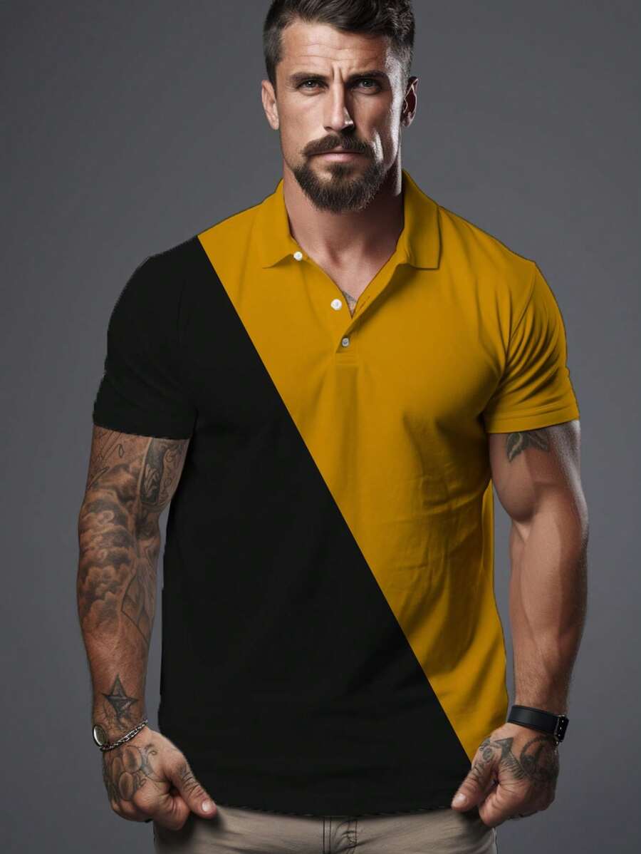 Summer Men's Short Sleeve Polo Shirt Business Stitching Color Blocks Casual Tops Fashion Sportswear T-Shirts Men's Clothing