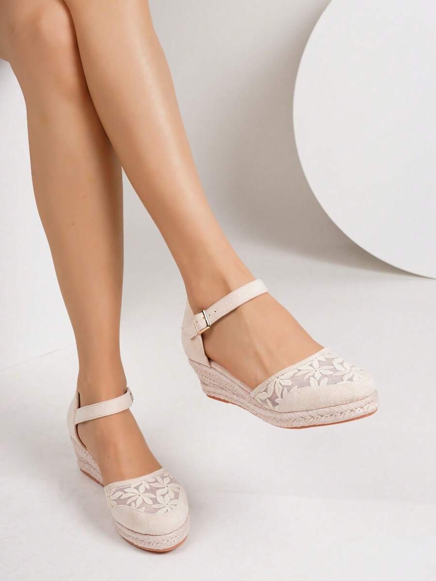 Women's Fashion Apricot Mesh Breathable Casual Vacation Rope Wedge Sandals