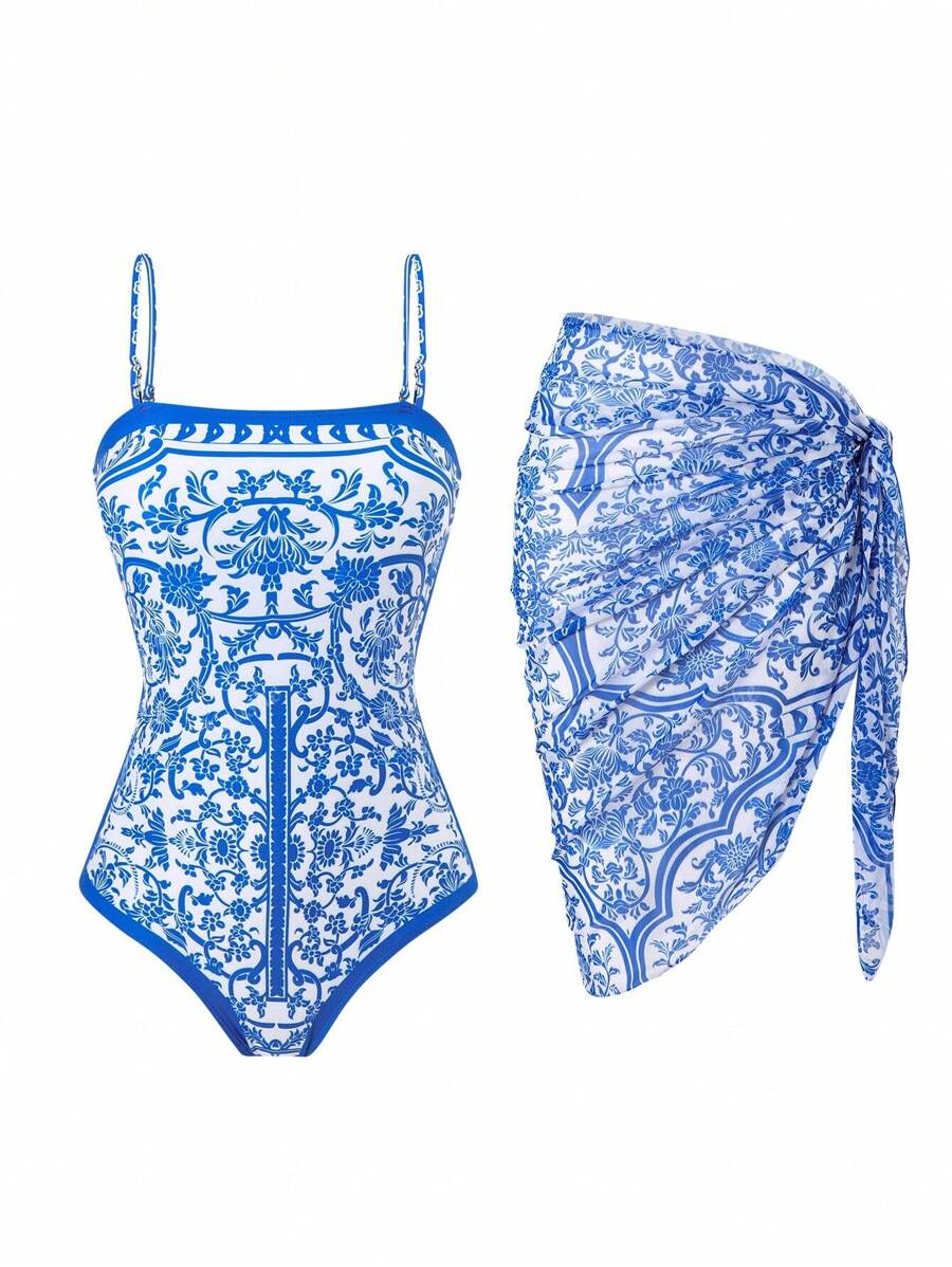 Modischer sexy bandagierter Einteiler mit Wickelrock-Set für Frauen, Unterstützung und Kaschierung des Bauches, Strand, Urlaub, Import aus Europa und Amerika
