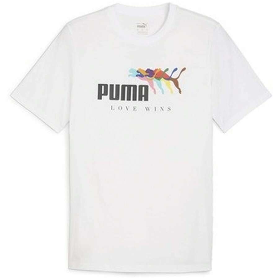 Puma T-shirt à manches courtes pour hommes Essential + Love Wins en blanc