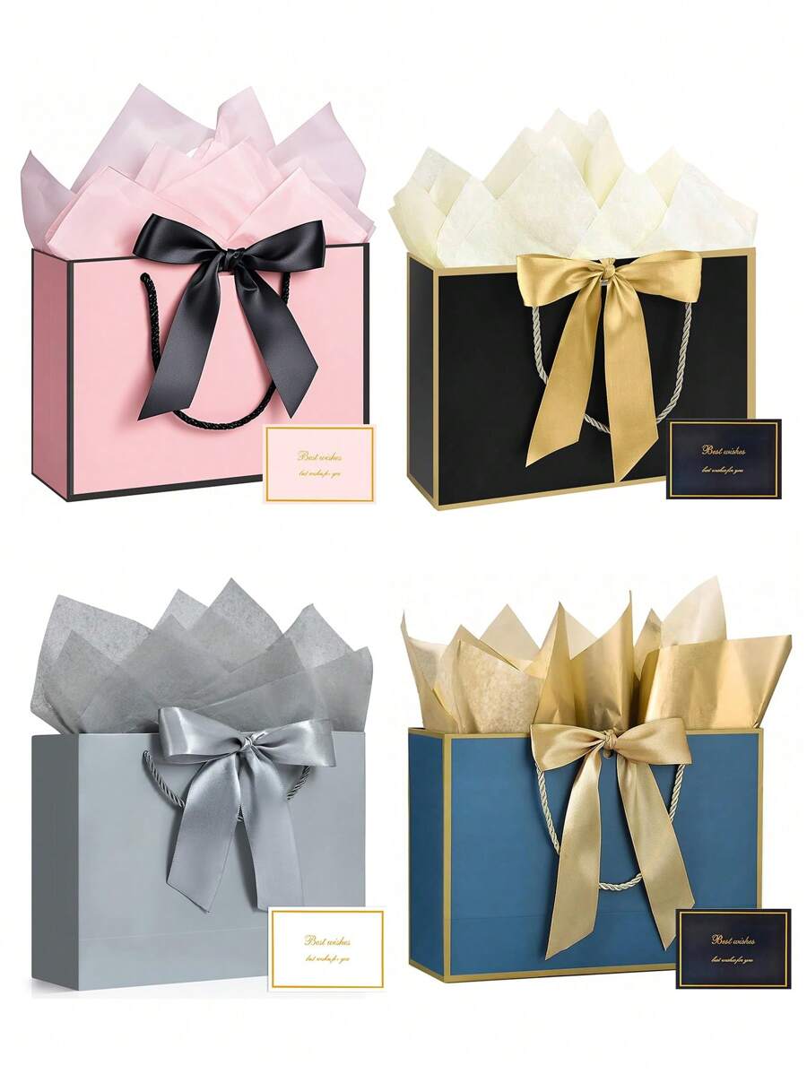 1/2/3sets, Large Paper Gift Bags - Comes With Tissue Paper And Greeting Cards - Valentine's Day Gift Bags - Portable Gift Bags With Handles - (Suitable For Women's Bridesmaids, Birthdays, Valentine's Day, Wedding Parties, Graduation Ceremony, Mother's Day)