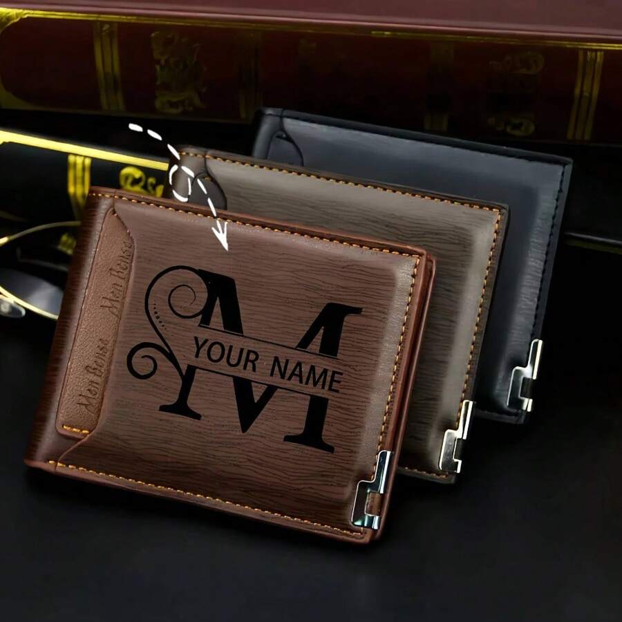 Personalized Men's Faux Leather Wallet - Engraved Initials & Name Gift For Birthday, Anniversary, Father's Day, Christmas Gift