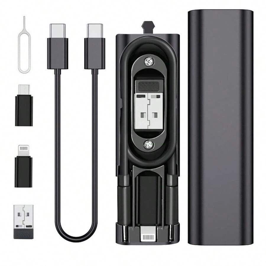 OIITH 5 In 1 PD 60W Snel Oplaadkabel Multifunctionele Mini Data Kabel Kit Met Opbergdoos, Inclusief USB Opladen, Data Kabel, Adapter, Pin, SIM Kaarthouder, Data Kabel Opslag, Siliconen USB Type-C Oplaadkabel Set Met Gegevensoverdracht En Kaart Opslag - MFI Gecertificeerd, Bliksem Snel Opladen Compatibel Met IPhone/Android/Micro, Tablet, USB Naar Lightning, USB C Naar USB C, USB-C Naar Micro