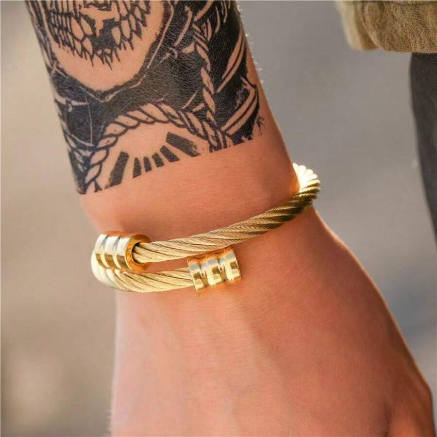 1 pieza Brazalete de acero inoxidable de moda tipo abierto, brazalete tipo bangle envuelto, accesorio de pareja vintage punk