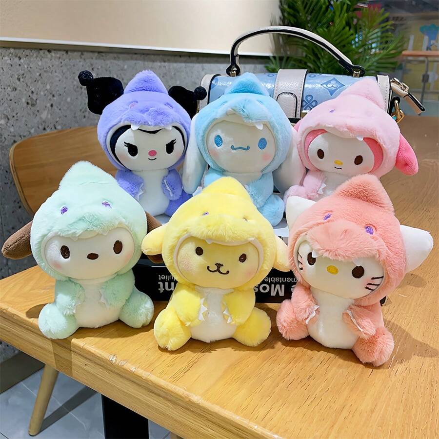 Sanrio 6 Styles Plush Toy Dinosaur Series Kawali Keychain Pendant Kuromi Hello Kitty Cinnamoroll Pochacco Pompom Purin Cartoon Anime Figure Stuffed Soft Plush Dolls For Children's Birthdays Festival Gifts 13cm/5.12inch