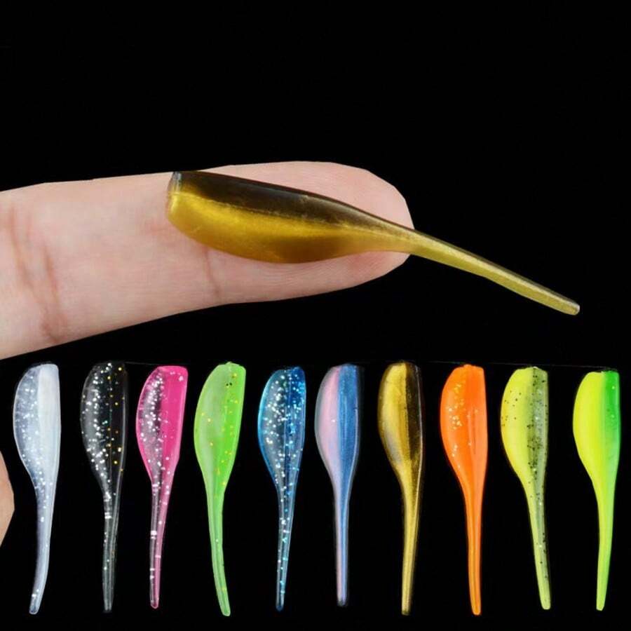50pcs/Set 5cm/1.96in Soft Lure Bait, Dual-Color Tadpole Artificial Fishing Baits, Outdoor Saltwater Boat Fishing Lures, Fishing Accessories (Assorted Colors)