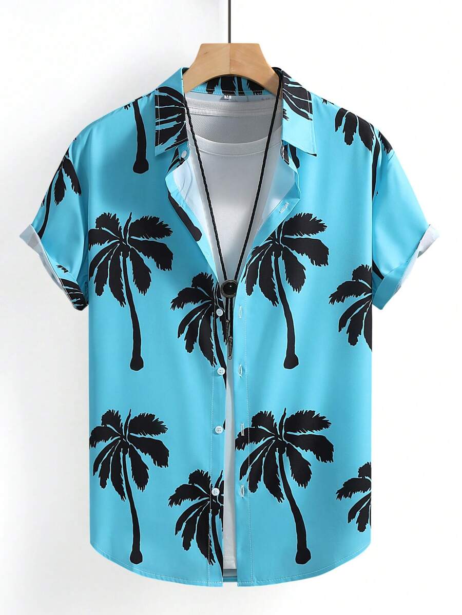 Men's Casual Short Sleeve Shirt, Summer Men's White & Black Letter Print