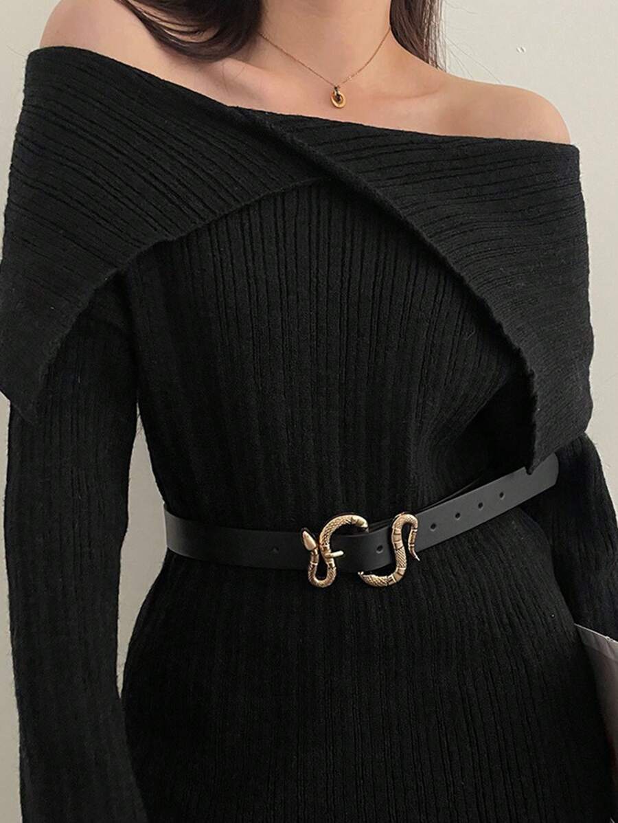 1 Pc Fashionable Vintage Snake Buckle PU Belt, Versatile Minimalist Belt For Women All Seasons, Snake Buckle Party Themed Belt