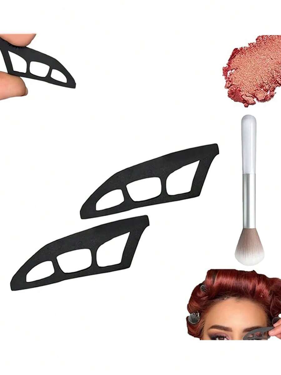 2pcs Eyeshadow Helper + Makeup Brush 1, Multi-Functional Quick Eye Makeup Template Universal Eyeshadow Makeup Tool For Eyeshadow And Eyeliner Templates, Suitable For Female Beginners