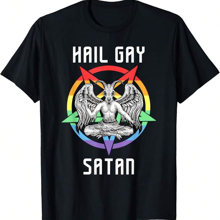 Camiseta divertida de Baphomet con el mensaje "Salve, gay, Satanás, LGBT, gótico, orgullo gay"