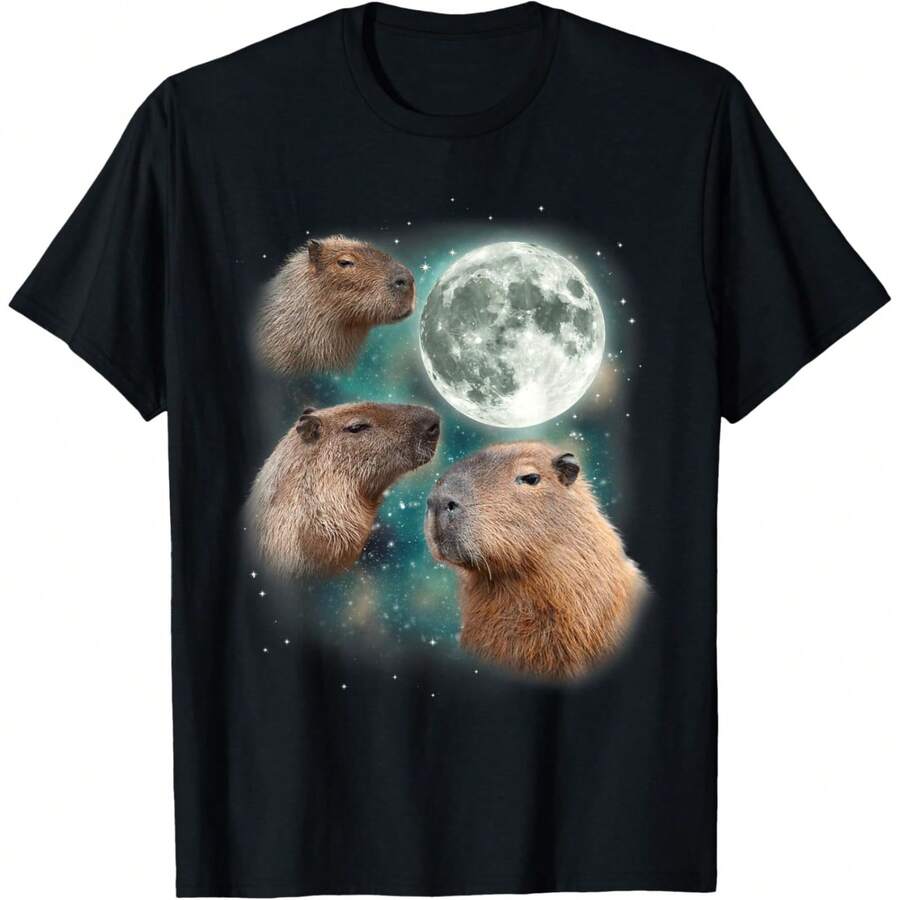 Camiseta diaria con estampado de 3 capibaras aullando a la luna, gigantes roedores extraños para mujeres y niñas