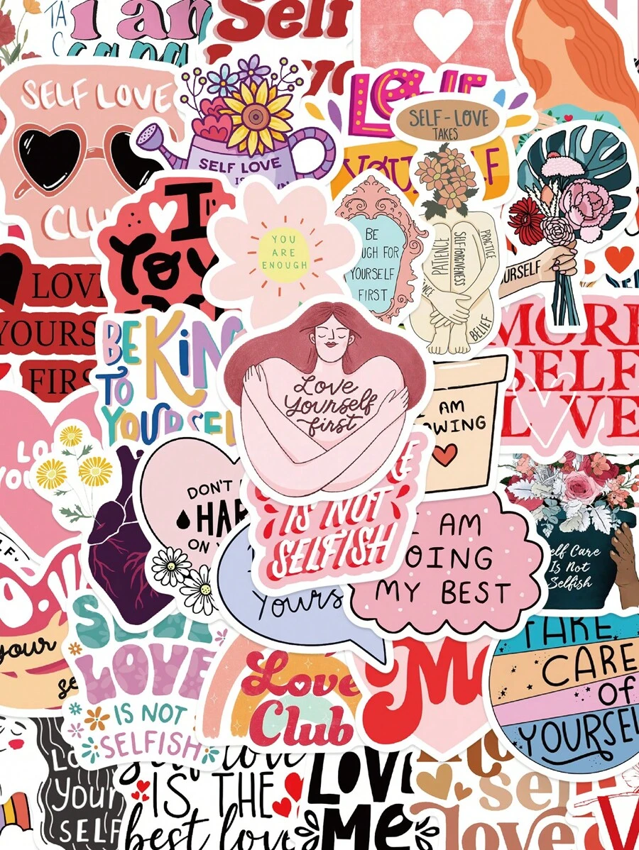 250 stuks Self Love Sticker Esthetische Cartoon Decals Voor Waterfles Laptop Bagage Scrapbook Telefoon Waterdichte DIY Sticker