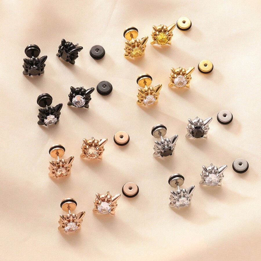 Stainless Steel Vintage Women Square Crystal Cubic Zirconia Stud Earrings, Gift For Lover And Family