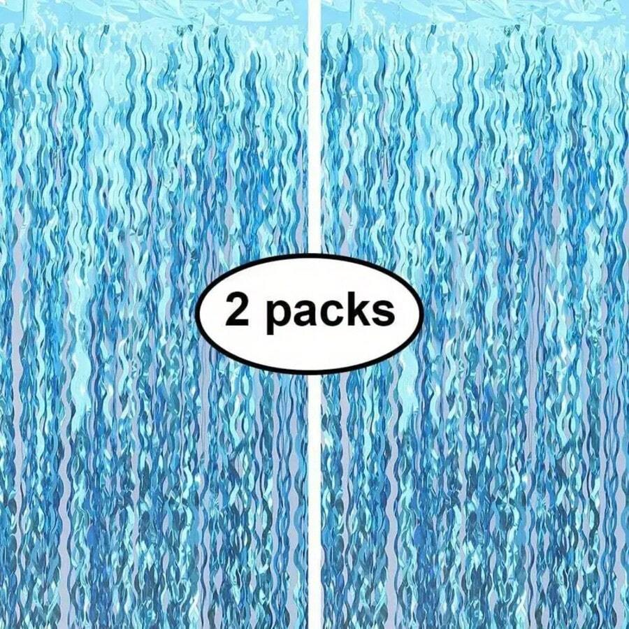 2 Blue Curved Knife Shaped Party Backgrounds, 78.74x39.37 Inches - Made Of Polyethylene, Suitable For Birthday And Ocean Themed Celebrations, Holiday Wall Decorations, Ocean Themed Decorations | Wave Wall Designs | Decorative Fabrics, Beach Themed Decorations