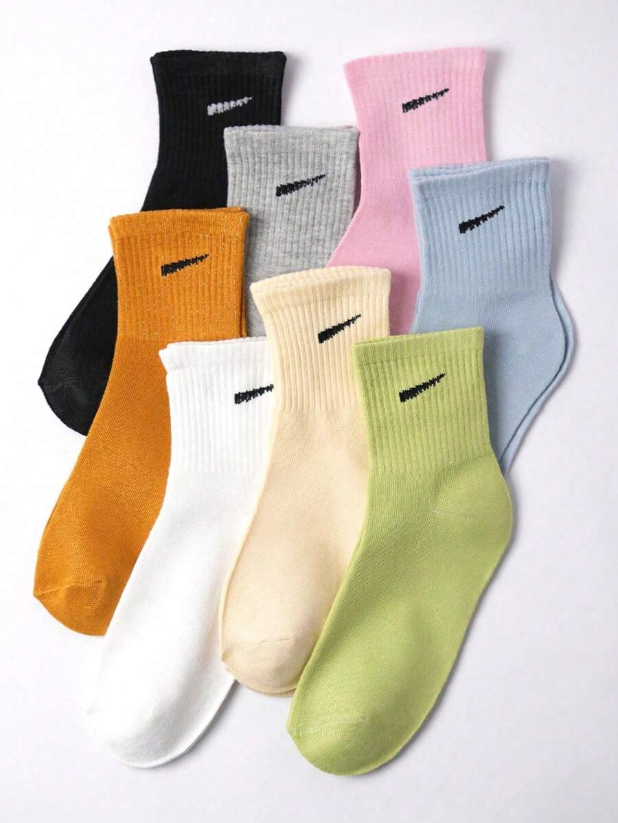 8 pares de meias femininas casuais multicoloridas, tecido respirável e confortável para uso diário, esportivo e de deslocamento
