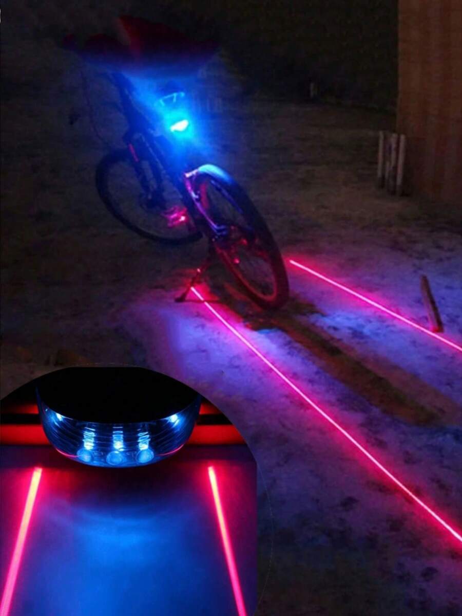 Luce posteriore per bicicletta con fascio laser parallelo di 5 LED, luce di avvertimento sicura, luce rossa e blu