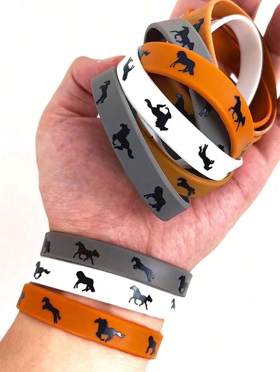 4/12 piezas Pulseras de goma con diseño de caballo, pulseras de silicona de carreras de caballos, decoración de fiesta vaquera, regalos de fiesta con temática de caballos