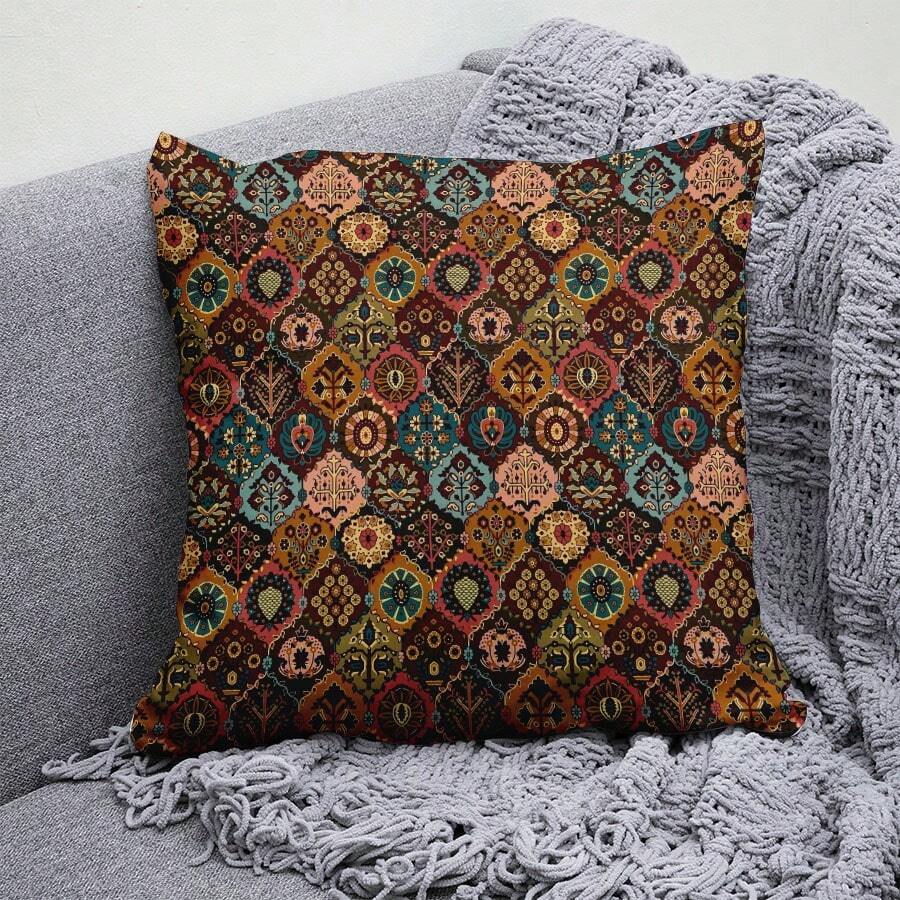 1PC Circular Bohemian - Style Pattern For Living Room, Bedroom Home Decor. All - Seasons Universal Pillowcase, (Pillow Core Not Included)
