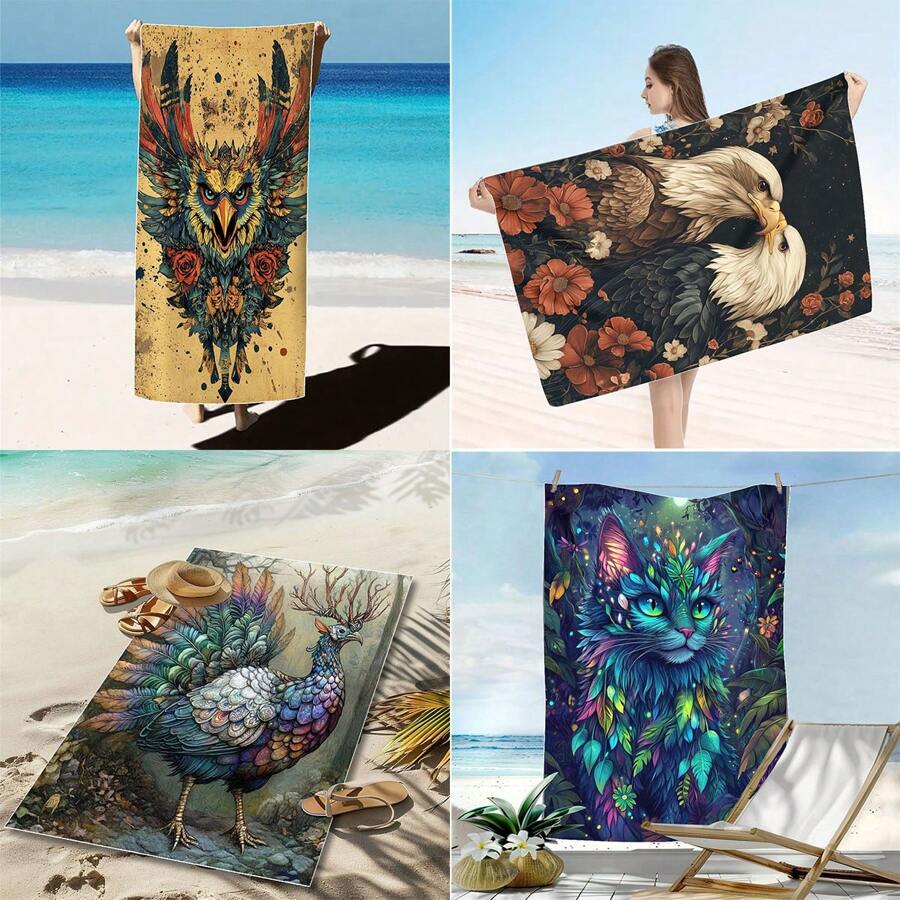 1 Piece Extra Large Beach Towel - Quick Drying, Soft, Lightweight, Sand-Free, Microfiber Material, Cute Bird Design, Ideal Gift For Women And Adults, Suitable For Pool, Travel And Swimming Summer, Holiday