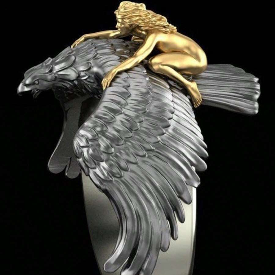 1 anillo con forma de águila voladora de animal geométrico creativo de moda para niña dorada, se puede enviar a hombres, joyería para uso diario en fiestas