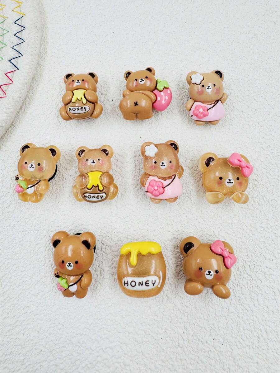 10 pièces Mignonne décoration de chaussure en résine en forme d'ours brun, joli design d'imagination, convient comme cadeau de fête pour femmes, cadeau créatif et décoration de chaussures DIY