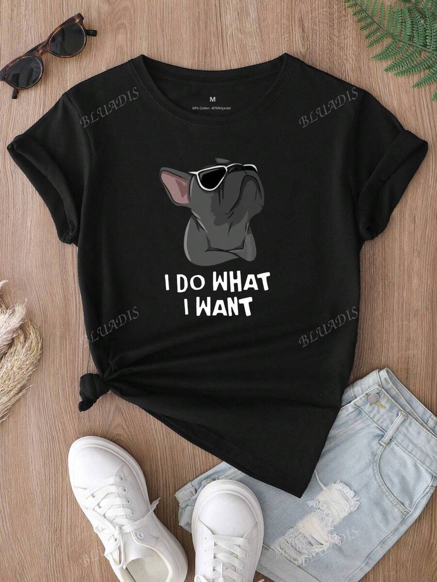 Dames Lente & Zomer T-shirt met korte mouwen, Dames "I Do What I Want" Creatief grappig grafisch print T-shirt, Dames comfortabel casual sport ronde hals T-shirt met korte mouwen, Dames zwart topje, Zomertop, Vakantiecadeau