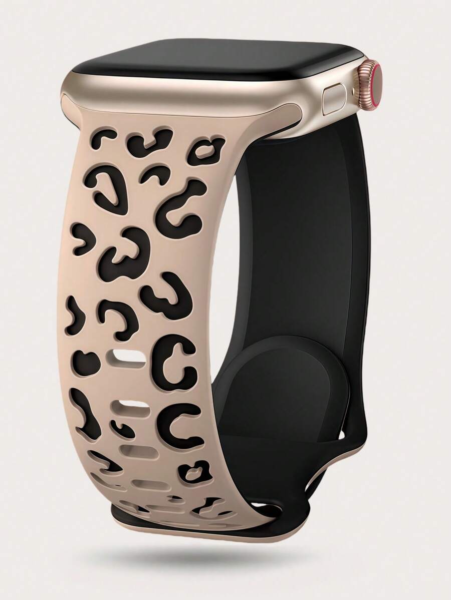 Correa Compatible con de 40 mm, 41 mm, 38 mm, 42 mm, 44 mm, 45 mm, 46 mm, 49 mm para Mujer, de dos tonos estilo leopardo grabado, de silicona suave con estampado de guepardo, compatible con Iwatch Series 10, 9, 8, 7, 6, 5, 4, 3, 2, 1 y SE Ultra