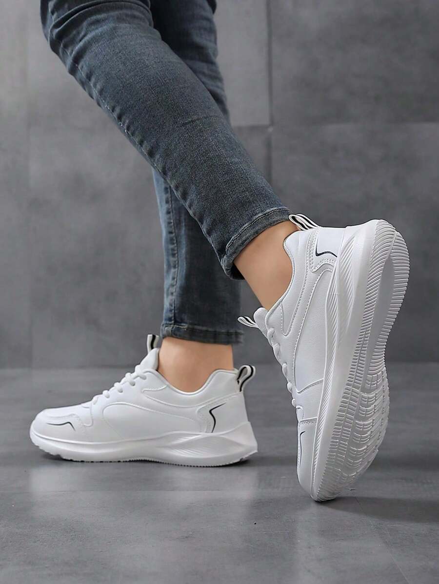 Tênis de Festa Casual na Moda, Leves e Confortáveis, Calçados Esportivos para Mulheres Unissex, Sapatos de Couro de Cor Sólida, Corte Baixo, Bico Redondo, Calçados Esportivos Femininos, Calçados Esportivos Planos, Calçados Esportivos Lesuire Outdoor, Calçados para Trabalho