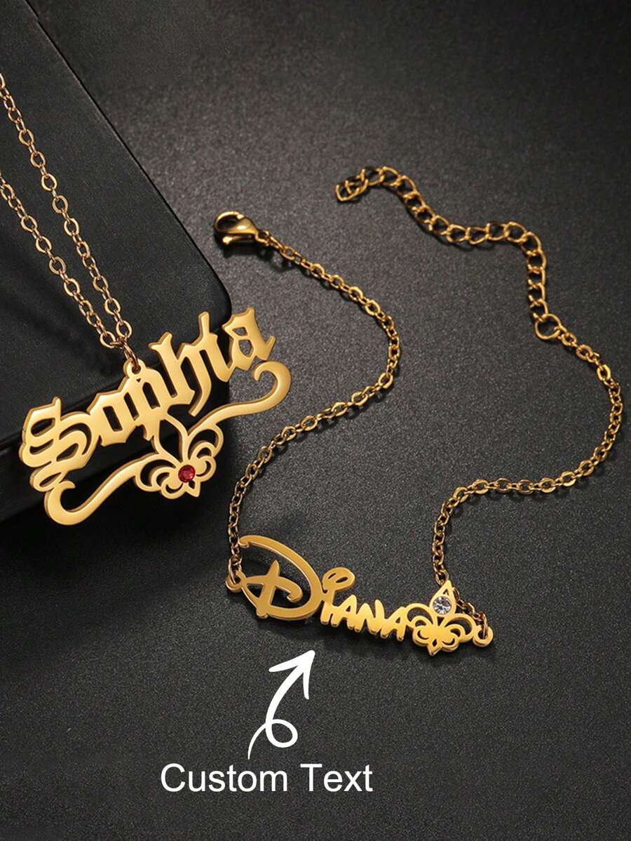 Personalized Custom Name Jewelry Set Necklaces Zirconia Stone Flower Bracelet Stainless Steel Chain For Women Jewelry Gift