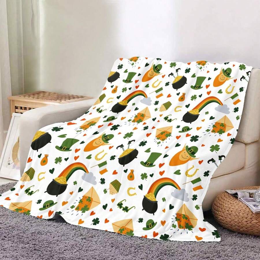 St Patricks Day Gnomes Throw Blanket Soft Irish Beer Shamrocks Blanket Fluffy Comfy Cozy Fuzzy Throw Blanket For Bed Sofa Couch March Decorations St Patrick's Decor Holiday Decorations 30"X40"
