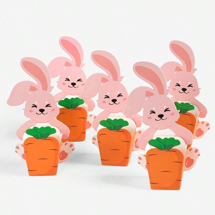 10pcs Bunny & Carrot Shaped Paper Candy Boxes, Easter Gift Packaging, Party Decor & Favor Mini Gift Boxes