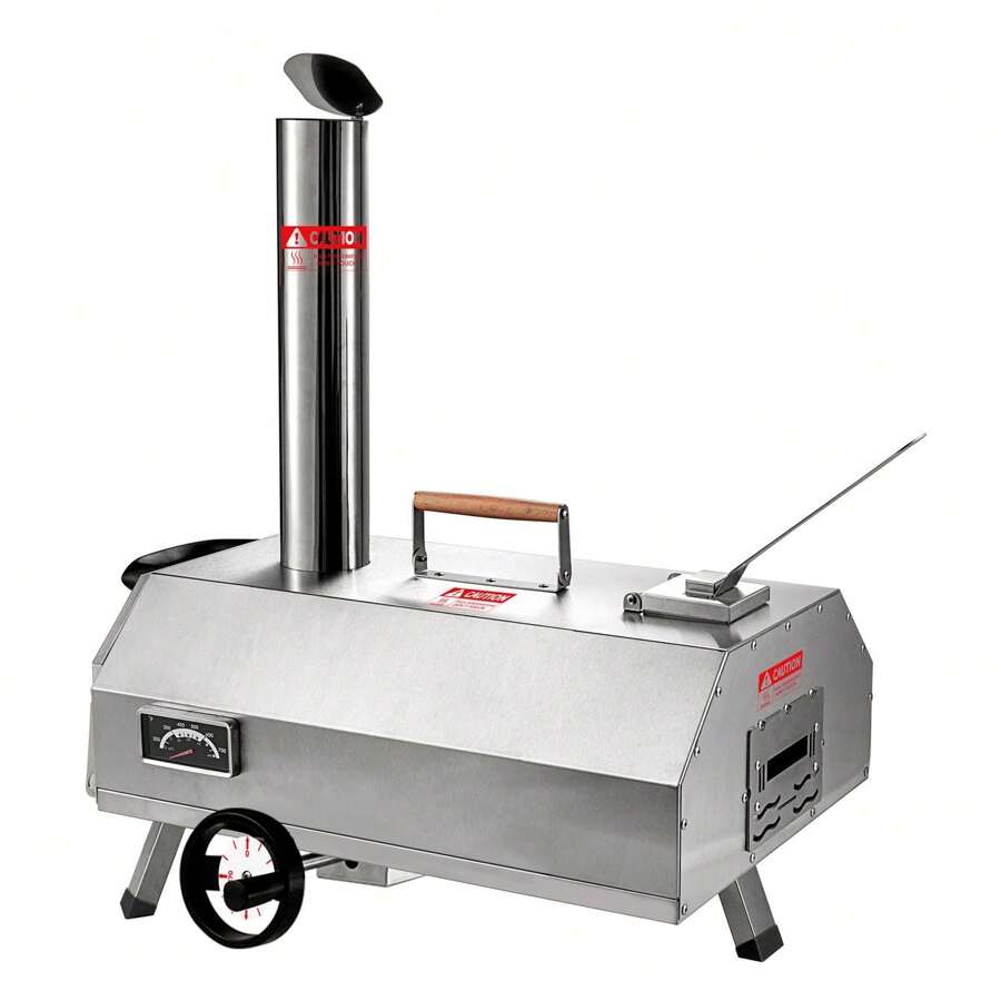 Horno de leña portátil de 12" con termómetro, semiautomático y de acero inoxidable para cocina al aire libre multifuncional
