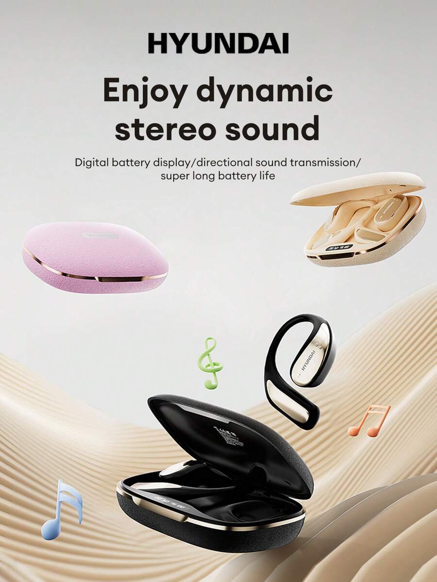 HYUNDAI Écouteurs Bluetooth HYUNDAI Vogbuds 5Pro avec assistant IA, style tour d'oreille, audio stéréo dynamique haute qualité, affichage du niveau de batterie, compagnon de conversation IA intégré, audio directionnel, annulation de bruit ENC, longue autonomie, écouteurs sans fil compatibles avec les smartphones et les ordinateurs pour les sports et les