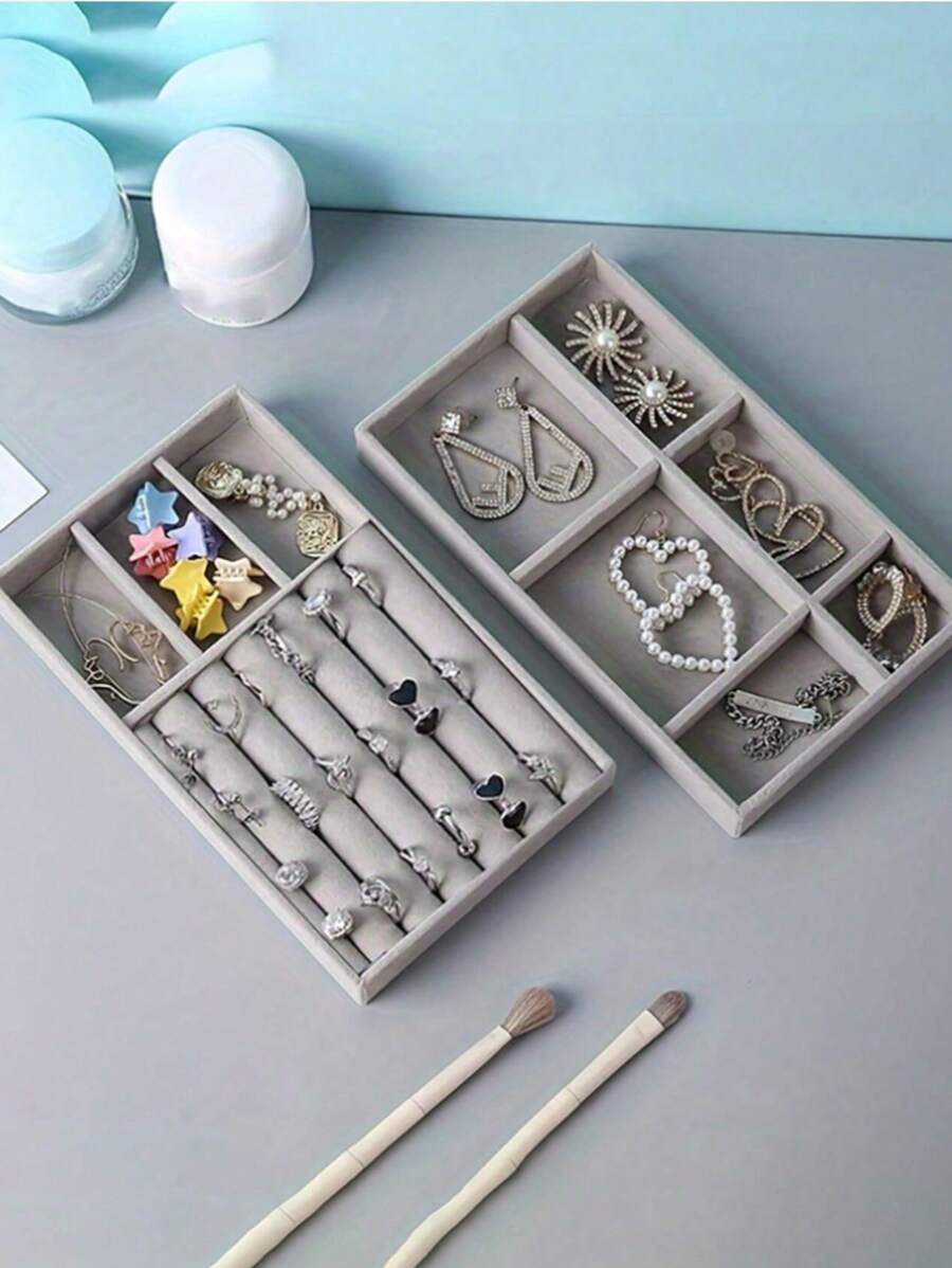 2pcs, Jewelry Tray, Jewelry Storage Box, Makeup Storage Box, Makeup Tray, Ring Storage Box, Ring Storage