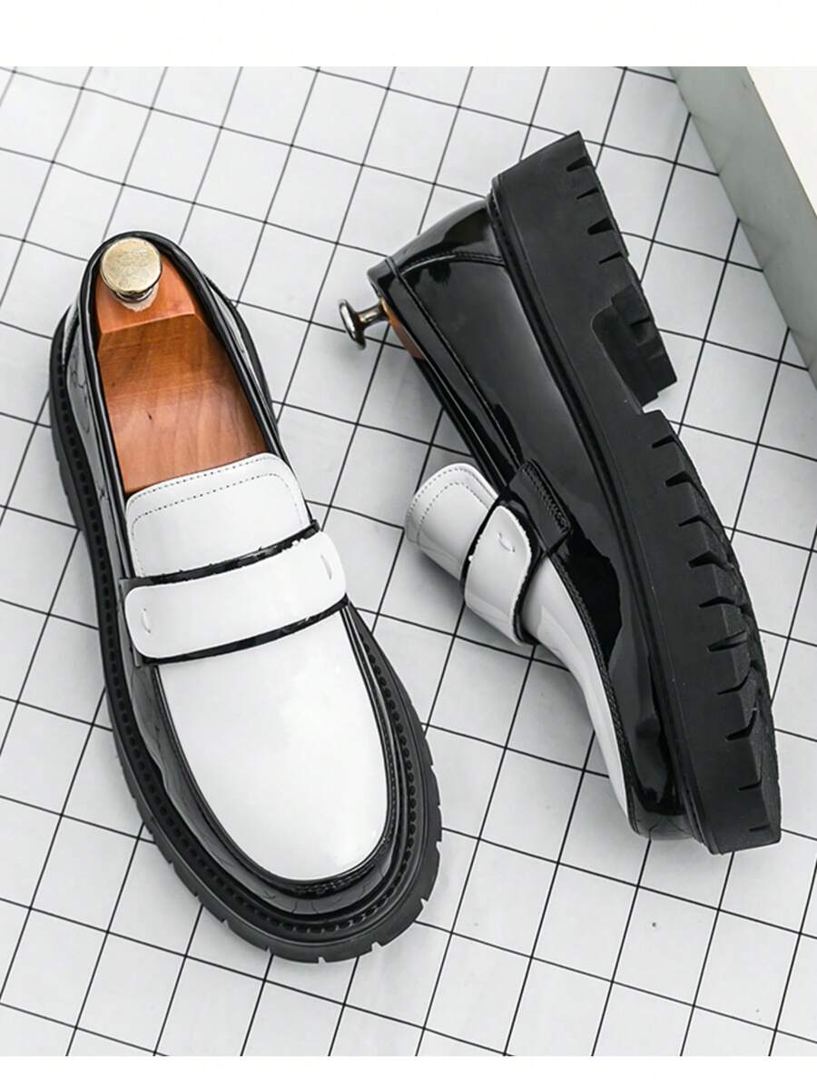 Scarpe casual da uomo con suola spessa, bicolore nero e bianco, stile coreano, stile inglese, mocassini