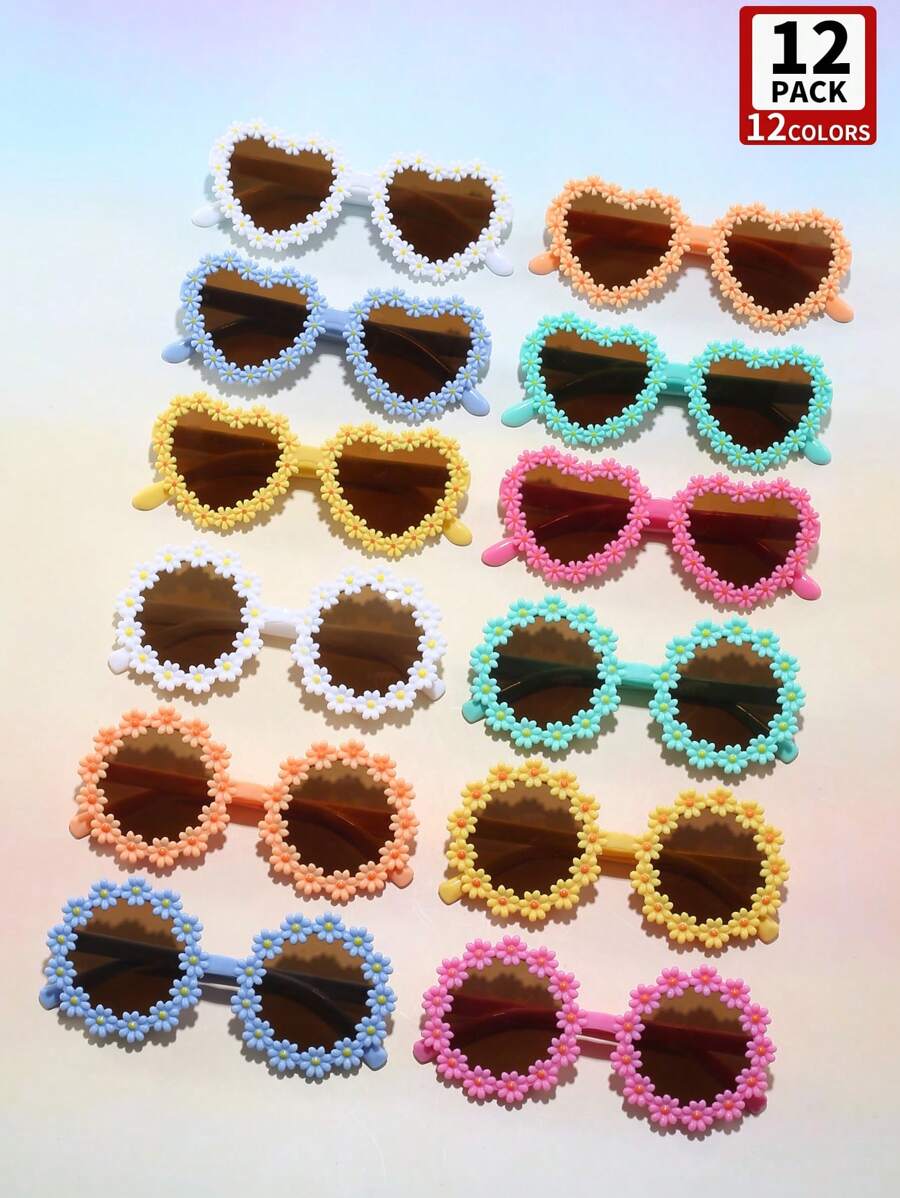 12Pairs Heart And Round Shaped Cute Personalized Glasses, Fashion Decorative Eyewear For Show, Party And Gift