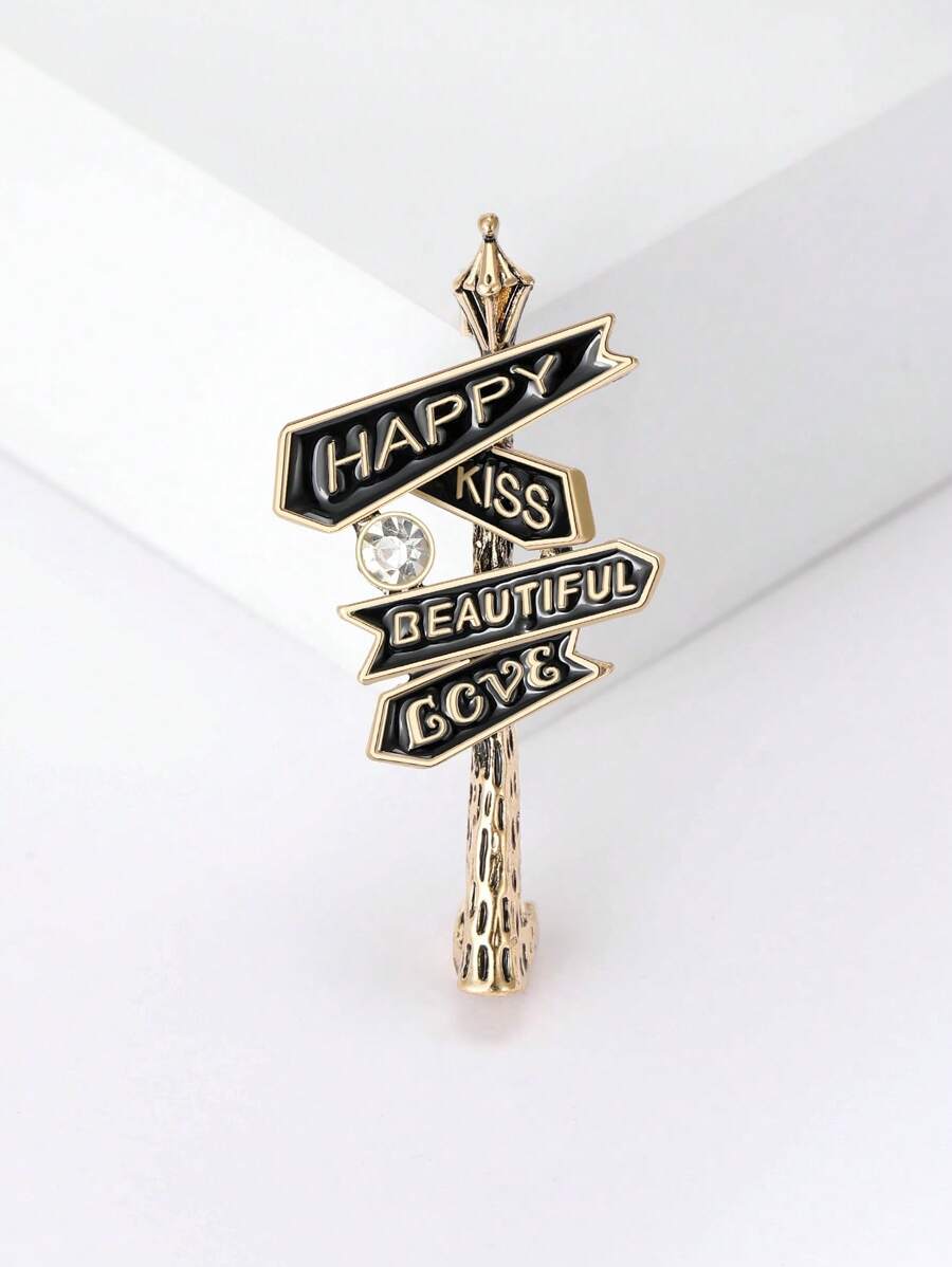 Fashionable "Road To Happiness" Road Sign Brooch For Women Dress Suit Pin Accessories Party Banquet Gift