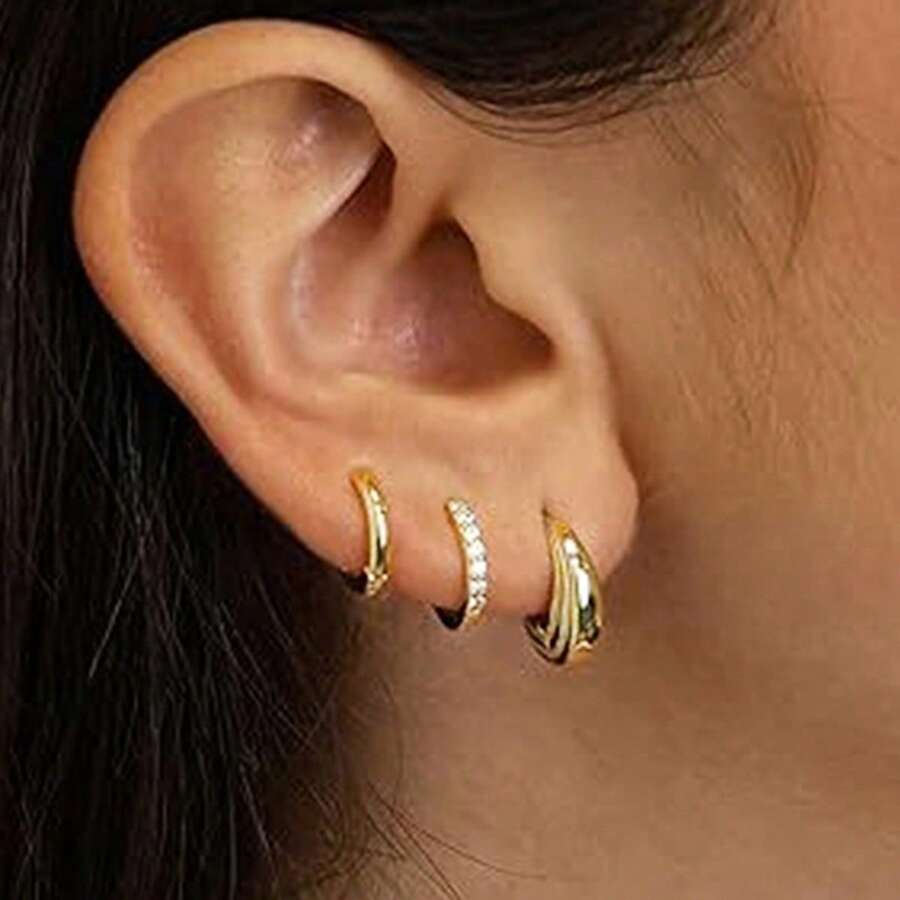 6 Stücke minimalistisches Basis Kupferlegierung Kubikzirkonia Ohrringe Set, geeignet für den täglichen Gebrauch von Frauen