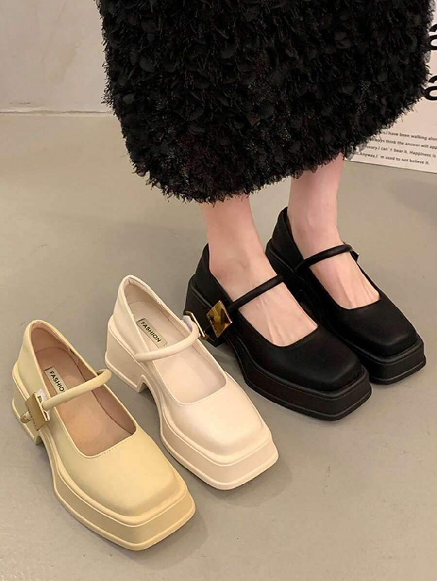 Chunky Heel English Style Women Leather Shoes, 2025 Spring Summer New Arrivals French High Heels Commuting & Party Mary Janes