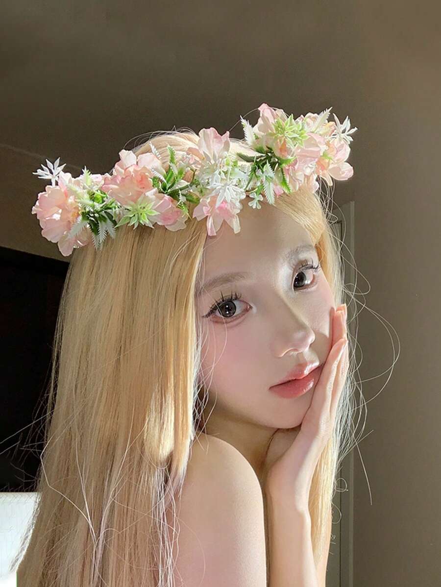 1 pièce Bandeau fleuri de la forêt des fées, bande de cheveux florale réaliste pour femmes, décoration de mariage, fête, anniversaire, princesse, séance photo, accessoire de voyage