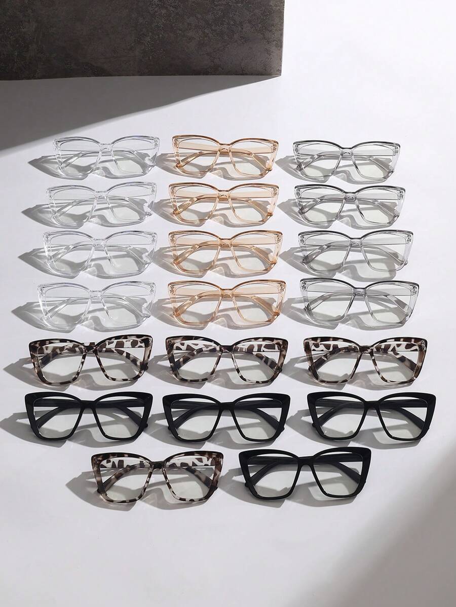 1pc/20pcs Women Oversized Cat Eye Plastic Windproof Daily Plano Lenses Multicolor Classic Elegant Modern Simple Style Basics Minimalist Clear Eyeglasses Combination For Back To School Cosplay Reading Suitable For All Face Shapes Accessories